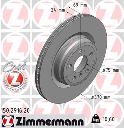 Zimmermann Coated Brake Disc 2916 fits 2009-2019 BMW 550I / 550I GT / 550I GT xDrive / 750I / 750I xDrive / 750LI / 750LI xDrive / 760LI