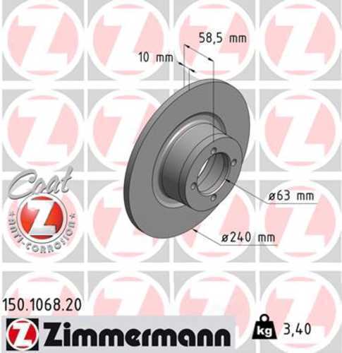 Zimmermann Coated Brake Disc 1068 fits 1967-1971 BMW 1602 / 1967-1976 BMW 2002