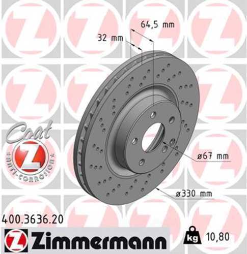 Zimmermann Coated Brake Disc 3636 fits 2006-2009 Mercedes-Benz E350 / 2007-2009 Mercedes-Benz E550 / 2003-2004 Mercedes-Benz SL500
