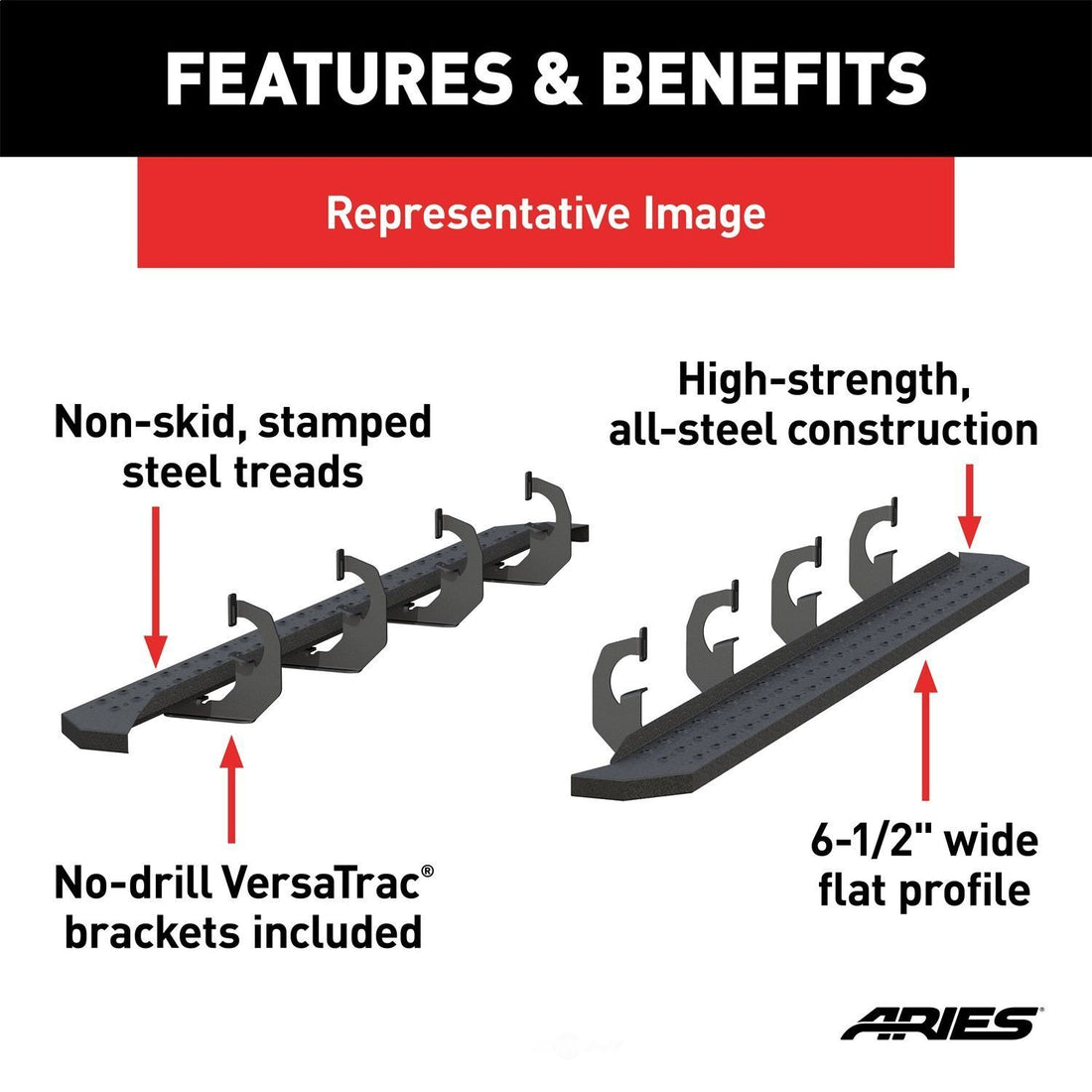 ARIES RidgeStep 6-1/2" x 91" Steel Running Boards 2055536 fits Dodge Ram 1500 / 2500 / 3500
