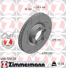 Load image into Gallery viewer, Zimmermann Coated Brake Disc 1581 fits 2010-2016 Porsche Panamera