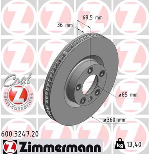 Zimmermann Coated Brake Disc 3247 fits 2011-2018 Porsche Cayenne S / 2013-2016 Porsche Cayenne Diesel / 2014 Porsche Cayenne Diesel PLATINUM Edition / 2011-2015 Volkswagen Touareg / 2013-2015 Volkswagen Touareg Hybrid