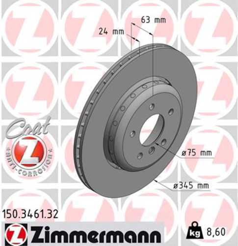 Zimmermann Brake Disc 150.3461.32 fits 2004-2010 BMW 535I / 545I / 550I / 645CI