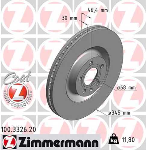 Zimmermann Coated Brake Disc 3326 fits 2004-2009 Audi S4
