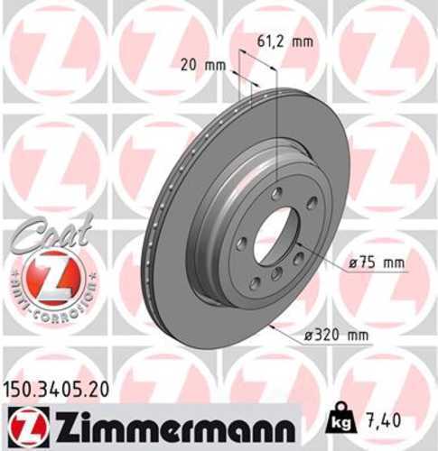Zimmermann Coated Brake Disc 3405 fits 2004-2007 BMW 525I / 2008-2010 BMW 528I / 2004-2007 BMW 530I