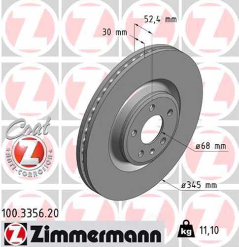 Zimmermann Coated Brake Disc 3356 fits 2014 2015 Audi A6 / 2014 2015 Audi A6 Quattro / 2014-2016 Audi A7 Quattro / 2013-2017 Audi Q5 / 2012-2016 Audi S4