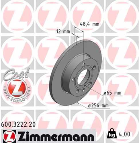 Zimmermann Coated Brake Disc 3222 fits 2008-2013 Audi A3 / 2010 Audi A3 TDI / 2006-2011 Volkswagen Golf / 2005-2014 Volkswagen Jetta / 2006-2009 Volkswagen Rabbit