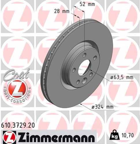 Zimmermann Coated Brake Disc 3729 fits 2016-2017 Volvo XC60