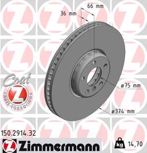 Zimmermann Brake Disc 150.2914.32 fits 2010-2019 BMW / Alpina / 2010-2015 BMW 760LI / 2011-2015 BMW Alpina B7 / B7 xDrive / B7L / B7L xDrive / 2015-2019 BMW Alpina B6 xDrive Gran COUPE