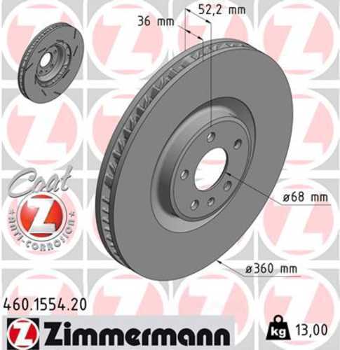 Zimmermann Coated Brake Disc 1554 fits 2015-2018 Porsche Macan