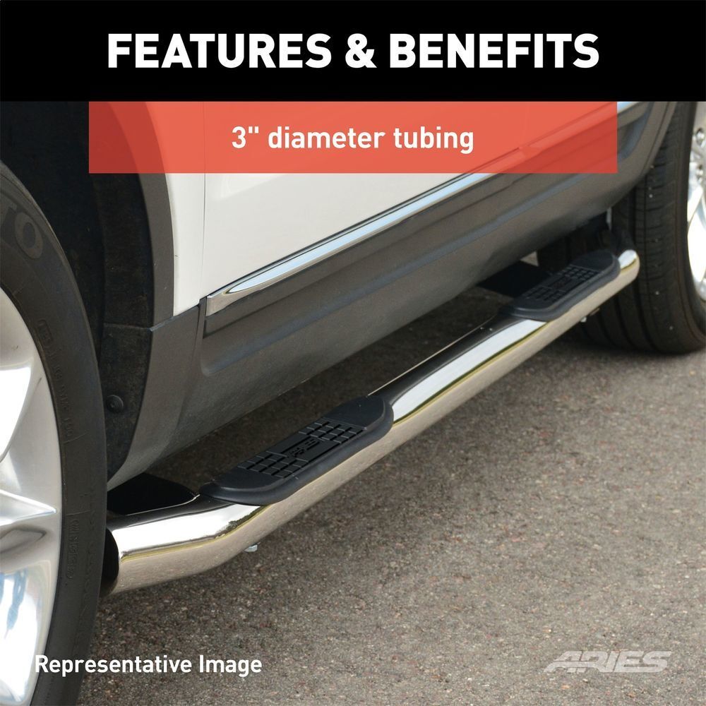 ARIES - 3" Round Polished Stainless Side Bars, Select 204052-2 fits Chevrolet Colorado / GMC Canyon