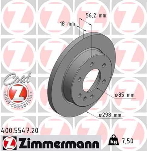 Zimmermann Coated Brake Disc 400.5547.20 fits 2019-2023 Mercedes-Benz Sprinter 1500 / 2019-2025 Mercedes-Benz Sprinter 2500 / 2019-2025 Mercedes-Benz Sprinter 3500 / 2019-2025 Mercedes-Benz Sprinter 3500XD / 2024-2025 Mercedes-Benz esprinter