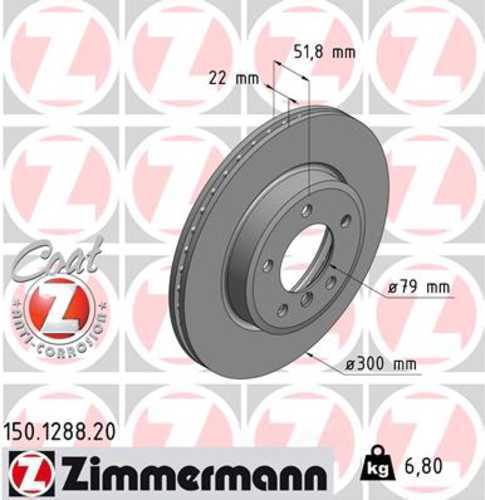 Zimmermann Coated Brake Disc 1288 fits 2000 BMW 323CI / 2000-2006 BMW 323I / 2001-2006 BMW 325CI / 2001-2005 BMW 325I