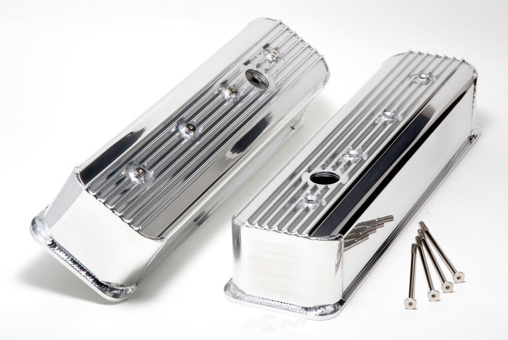 Hamburger's Performance Fab. Aluminum Valve Covers; Fins; Center Bolt; w/Holes-POLISHED 1114 fits 1987-1999 Chevy SB