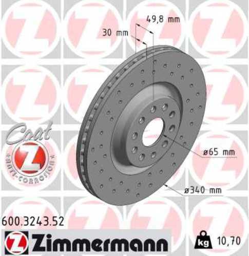 Zimmermann Brake Disc 600.3243.52 fits 2012-2025 Audi / Volkswagen