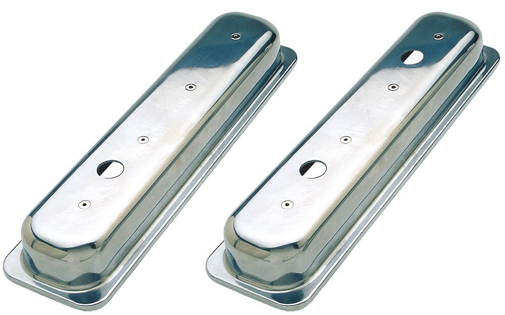 Trans-Dapt Performance Polished Aluminum Valve Covers; SHORT; Plain (no holes) 6036 fits Chevrolet Sb