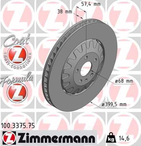 Zimmermann Brake Disc 100.3375.75 fits 2019-2023 Audi E-Tron Quattro / 2022-2023 Audi E-Tron S / 2022-2023 Audi E-Tron S Sportback / 2020-2023 Audi E-Tron Sportback / 2024 Audi Q8 E-Tron / 2024 Audi Q8 E-Tron Sportback