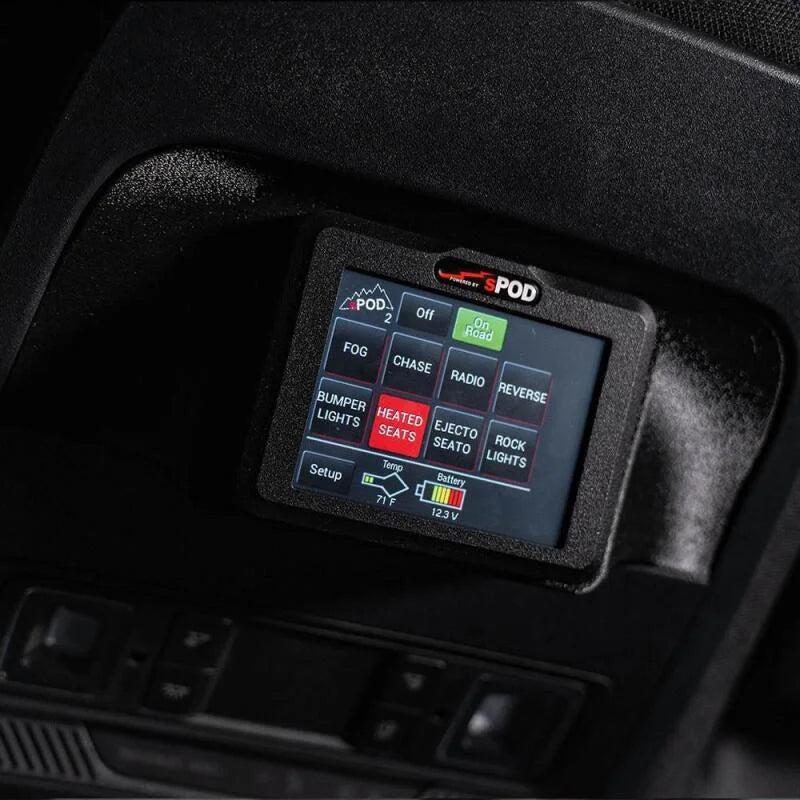 sPOD 2023+ Ford F250/F350 Super Duty BantamX Touchscreen Vehicle Power Management Kit - Side View