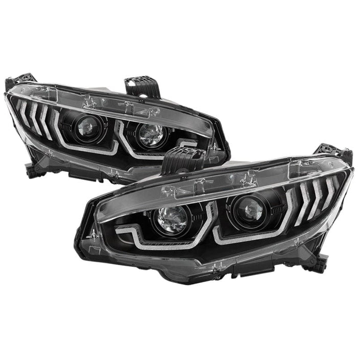 SPYDER Spyder 16-18 Honda Civic 4Dr w/LED Seq Turn Sig Lights Proj Headlight - Black - PRO-YD-HC16-SEQ-BK SPY5086099