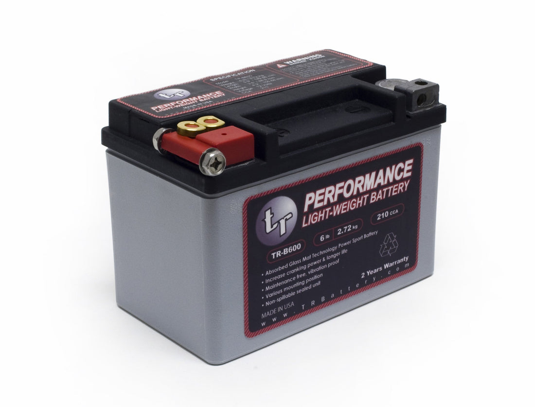 TR-B600 6LBS AGM Lightweight Battery Street Use Race Use Track Use Universal Fit with Battery Tender (Optional)