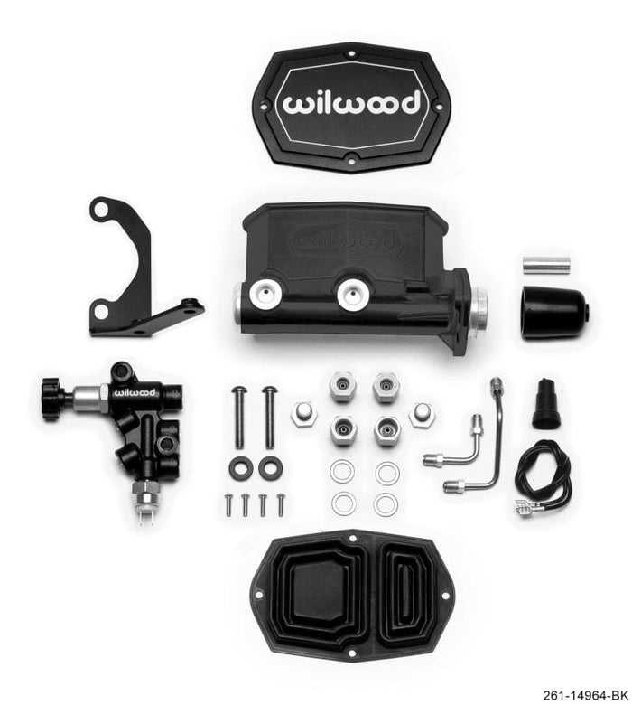Wilwood Wilwood Compact Tandem M/C - 1.12in Bore - w/Bracket and Valve - Black WIL261-14964-BK