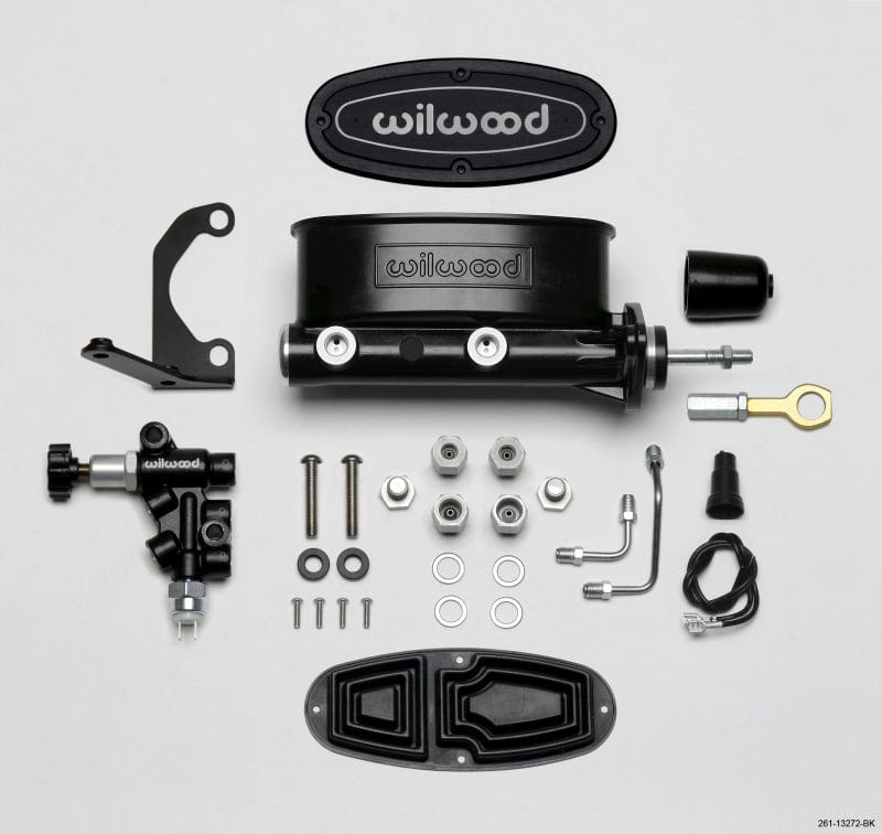 Wilwood Wilwood HV Tandem M/C Kit w L/H Bracket & Prop Valve - 7/8in Bore Black-W/Push. - Early Mustang WIL261-13272-BK