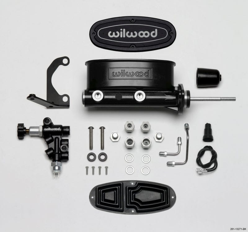 Wilwood Wilwood HV Tandem M/C Kit w L/H Bracket & Prop Valve - 7/8in Bore Black-W/Pushrod WIL261-13271-BK