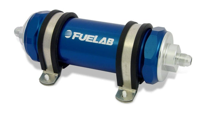 Fuelab Fuelab 858 In-Line Fuel Filter Long -10AN In/Out 10 Micron Fabric w/Check Valve - Blue FLB85802-3