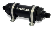 Load image into Gallery viewer, Fuelab Fuelab 858 In-Line Fuel Filter Long -8AN In/Out 40 Micron Stainless w/Check Valve - Black FLB85811-1