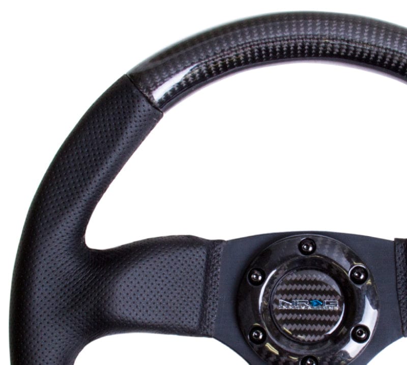 NRG NRG Carbon Fiber Steering Wheel (320mm) Flat Bottom & Leather Trim w/Black Stitching NRGST-009CFBS