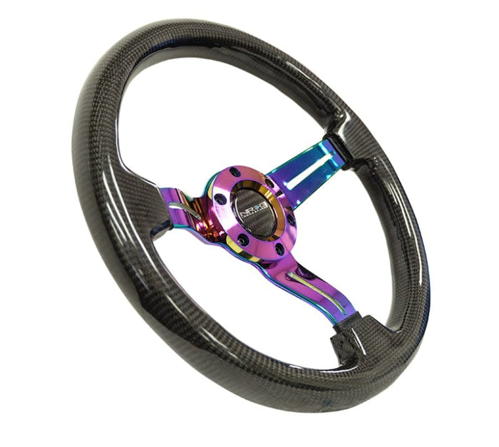 NRG NRG Carbon Fiber Steering Wheel (350mm / 1.5in. Deep) Neochrome 3-Spoke Design w/Slit Cuts NRGST-010MC-CF