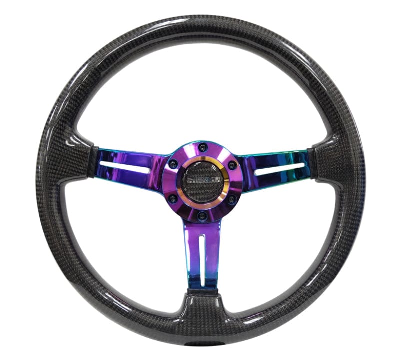 NRG NRG Carbon Fiber Steering Wheel (350mm / 1.5in. Deep) Neochrome 3-Spoke Design w/Slit Cuts NRGST-010MC-CF