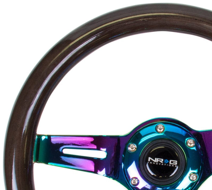NRG NRG Classic Wood Grain Steering Wheel (310mm) Black w/Neochrome 3-Spoke Center NRGST-310BK-MC