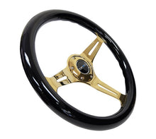 Load image into Gallery viewer, NRG NRG Classic Wood Grain Steering Wheel (350mm) Black Grip w/Chrome Gold 3-Spoke Center NRGST-015CG-BK
