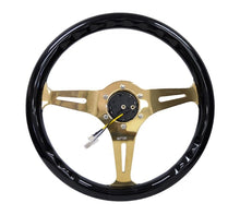 Load image into Gallery viewer, NRG NRG Classic Wood Grain Steering Wheel (350mm) Black Grip w/Chrome Gold 3-Spoke Center NRGST-015CG-BK