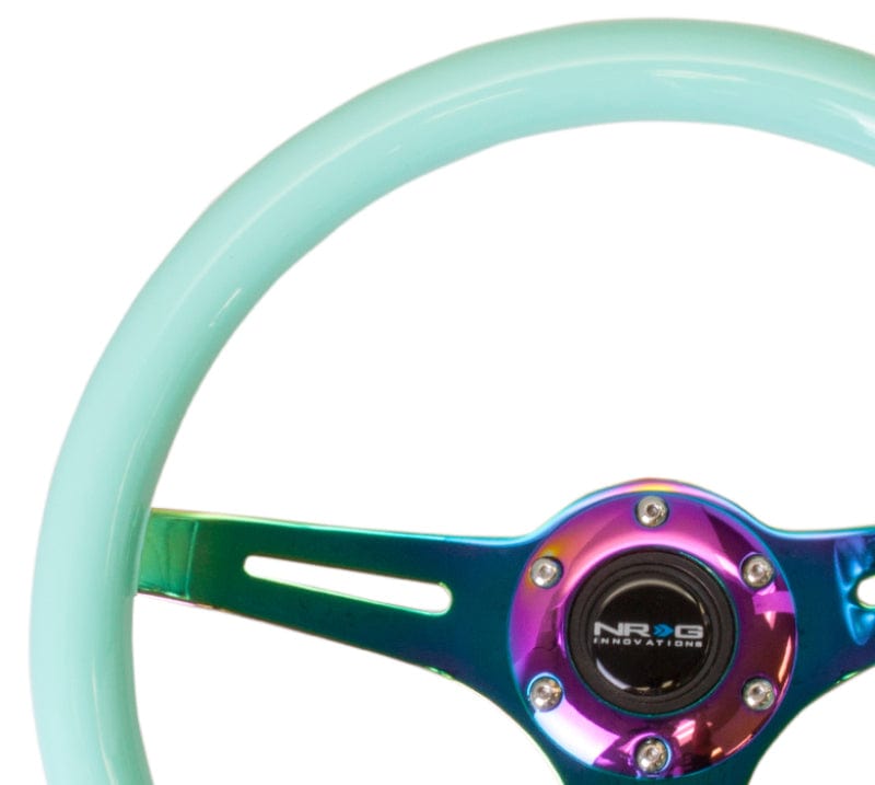 NRG NRG Classic Wood Grain Steering Wheel (350mm) Minty Fresh Color w/Neochrome 3-Spoke Center NRGST-015MC-MF