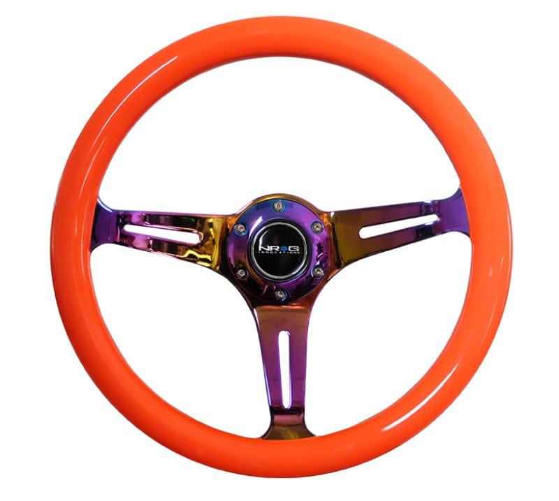 NRG NRG Classic Wood Grain Steering Wheel (350mm) Neon Orange Color w/Neochrome Spokes NRGST-015MC-NOR