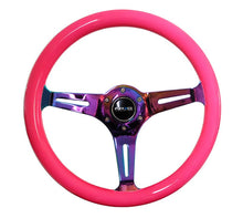 Load image into Gallery viewer, NRG NRG Classic Wood Grain Steering Wheel (350mm) Neon Pink Painted Grip w/Neochrome 3-Spoke Center NRGST-015MC-NPK