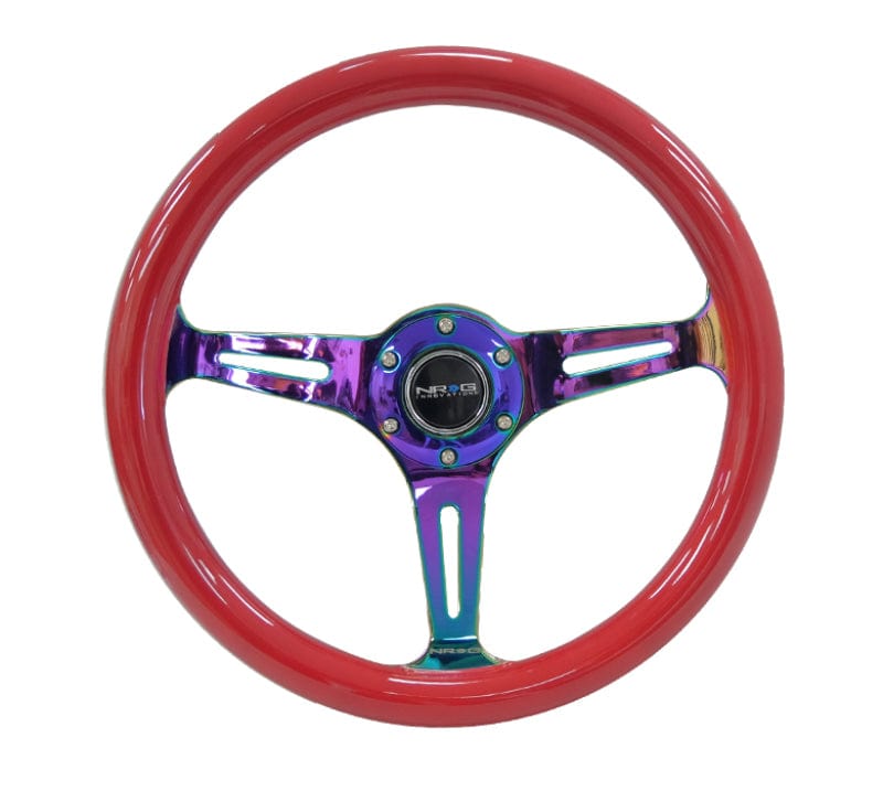 NRG NRG Classic Wood Grain Steering Wheel (350mm) Red Grip w/Neochrome 3-Spoke Center NRGST-015MC-RD