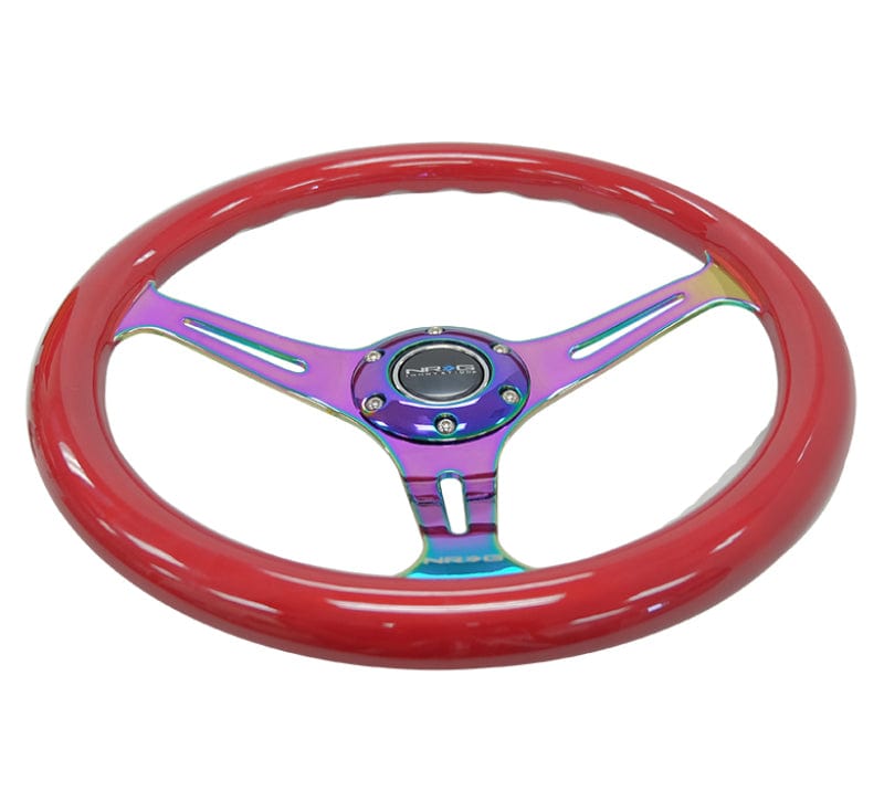 NRG NRG Classic Wood Grain Steering Wheel (350mm) Red Grip w/Neochrome 3-Spoke Center NRGST-015MC-RD